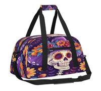 Sports Gym Bag with Front Zipper Pocket for School Practice or Overnight Travel Weekender Sleepover Tote Bag, Pretty Skull, 18.9"L x 8.7"W x 7"10.6"H