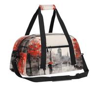 Sports Gym Bag with Front Zipper Pocket for School Practice or Overnight Travel Weekender Sleepover Tote Bag, Romantic Streets, 18.9"L x 8.7"W x 7"10.6"H