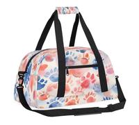 Sports Gym Bag with Front Zipper Pocket for School Practice or Overnight Travel Weekender Sleepover Tote Bag, Colorful Dog Footprints, 18.9"L x 8.7"W x 7"10.6"H