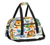 Sports Gym Bag with Front Zipper Pocket for School Practice or Overnight Travel Weekender Sleepover Tote Bag, Lions and Elephants, 18.9"L x 8.7"W x 7"10.6"H