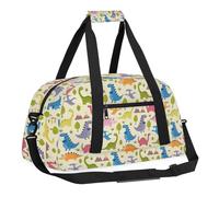 Sports Gym Bag with Front Zipper Pocket for School Practice or Overnight Travel Weekender Sleepover Tote Bag, （Cute Dinosaur）, 18.9"L x 8.7"W x 7"10.6"H