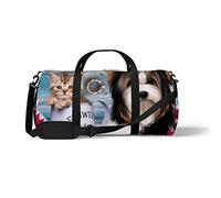Sports Gym Duffle Bag for Yoga Dancing, Overnight Weekender Travel Bag Beautiful Cat Dog, Workout Carry On Shoulder Bag for Women Men