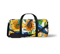 Sports Gym Duffle Bag for Yoga Dancing, Overnight Weekender Travel Bag Birds Starling Sunflower, Workout Carry On Shoulder Bag for Women Men