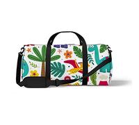 Sports Gym Duffle Bag for Yoga Dancing, Overnight Weekender Travel Bag Cute Dinosaurs Tropical, Workout Carry On Shoulder Bag for Women Men