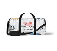 Sports Gym Duffle Bag for Yoga Dancing, Overnight Weekender Travel Bag Doodling Cute Shark, Workout Carry On Shoulder Bag for Women Men