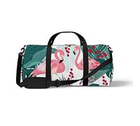 Sports Gym Duffle Bag for Yoga Dancing, Overnight Weekender Travel Bag Flamingo and Palm Trees, Workout Carry On Shoulder Bag for Women Men