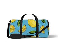 Sports Gym Duffle Bag for Yoga Dancing, Overnight Weekender Travel Bag Lemons Leaves Blue, Workout Carry On Shoulder Bag for Women Men