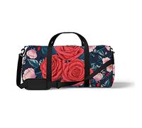 Sports Gym Duffle Bag for Yoga Dancing, Overnight Weekender Travel Bag Red Rose Wild Flowers, Workout Carry On Shoulder Bag for Women Men