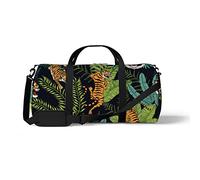 Sports Gym Duffle Bag for Yoga Dancing, Overnight Weekender Travel Bag Wild Tigers Green Plants, Workout Carry On Shoulder Bag for Women Men