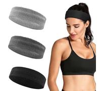 Sports Hair Band, Pack of 3, Sports Headband, Sweatband for Men and Women, Elastic Hair Band, Non-Slip Moisture Wicking, Athletic Cotton Headband for Sports (Black, Grey, Dark Grey)
