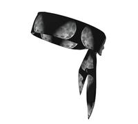 Sports Head Tie Bandanas - Unisex Black Background Moon Print Workout Hair Band, Athletic Sweatbands Summer, Cycling, and More