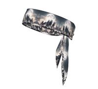 Sports Head Tie cotton straps for Men Women Moisture Wicking Athletic for Running Gym WorkingFull Moon Wolves 3D Pattern Black
