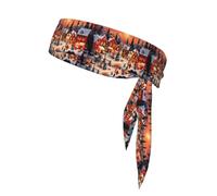 Sports Head Tie DLXW Christmas Village Prints Quick Drying, Moisture Wicking for Women, Girls, and Men, Workout. Lightweight, Breathable