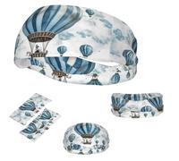 Sports Headband for Men Women,Moisture Wicking Sweat Bands Stretchy Workout Non Slip Headbands Blue Hot Air Balloon Hairband for Running Yoga Cycling Workout