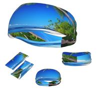 Sports Headband for Men Women,Moisture Wicking Sweat Bands Stretchy Workout Non Slip Headbands Blue Sea Sky Coconut Tree Hairband for Running Yoga Cycling Workout