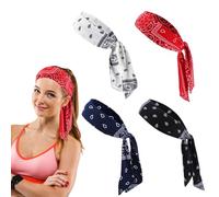 Sports Headband Tie Headband Elastic Sport Bandana 4PCS Adjustable Pirate Bandana Non Slip Yoga Headbands Moisture Wicking for Men Women Running Halloween Costume Team Sports Sweat Wicking Hair Bands