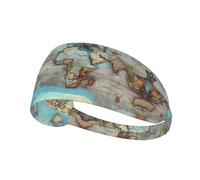 Sports Headband Women Men, Breathable Sweat Band/Cartoon world map print Athletic Hairbands, for Workout Running Gym