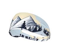 Sports Headband Women Men, Breathable Sweat Band/White Snowy Mountains print Athletic Hairbands, for Workout Running Gym