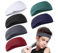 Sports Headbands Kids, 6 Pcs Elastic Sports Hairband Moisture Wicking Elastic Headband Soft Athletic Headband for Football Baseketball Running Cycling Boys and Girls