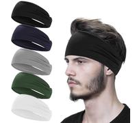Sports Headbands, Pack of 5, Men's Sweatband Forehead, 23 x 9 cm, Highly Stretchy Headband for Jogging, Running, Fitness