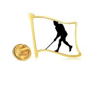 Sports Hockey Running Physical Education Golden Metal Flag Lapel Pin Badge