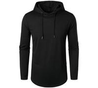 Sports Hoodie Men Long Sleeve Drawstring Hooded T Shirts Plain Basic Hoody Tee Shirts Loose Athletic Hoodies Workout Sweatshirt Hip Hop Pullover Hooded Tunic TShirts Sportswear Hoodie Black S