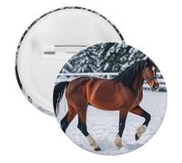 Sports Horses in The Snow Winter Badge Metal Round Pins, Lightweight Brooch for Backpack, Fashion Button Pins Badge for Shirts, Jackets, Shawl Coat, Unisex, 5PCS, Tinplate, metal round pins