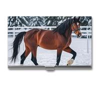 Sports Horses in The Snow Winter Business Card Holder for Men & Women, Professional Card Case with Buckle Style Shut, Compact And Portable Metal Case for Office Workers, style, One Size, Classic