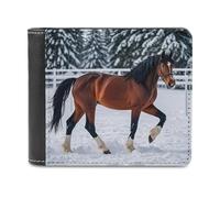 Sports Horses in The Snow Winter Leather Wallets RFID Blocking Slim Front Pocket Wallet Leather Money Clip, Stylish Mens Bifold Wallet Credit Card Holder Gift for Men