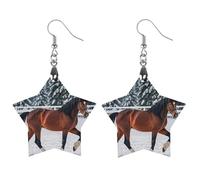 Sports Horses in The Snow Winter Wooden Earrings for Women, Vintage Elegant Wood Jewelry, Lightweight Earrings for Wedding, Party, Everyday Jewelry Gift, Love, Wood, wood
