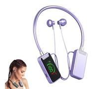 Sports Karaoke Bluetooth Earphone, Wireless Sound Card Earphones, LED Smart Digital Display Fashion Earphone, Waterproof Bluetooth Neck-Hanging Earbud Headset Earphones, for Live Streaming (Purple)