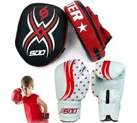 Sports Kids Junior Focus Pads Set Hook & Jabs Pads Coaching Pad Pro Boxing Mitts Sparing Boxing Gloves Punching MMA Training Mitten Target Striking Shield (Red)