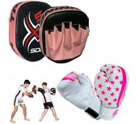 Sports Kids Junior Focus Pads Set Hook & Jabs Pads Coaching Pad Pro Boxing Mitts Sparing Boxing Gloves Punching MMA Training Mitten Target Striking Shield (Pink)