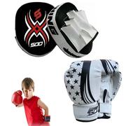 Sports Kids Junior Focus Pads Set Hook & Jabs Pads Coaching Pad Pro Boxing Mitts Sparing Boxing Gloves Punching MMA Training Mitten Target Striking Shield (Black)