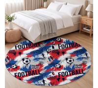 Sports Letter Print Round Kids Rug for Bedroom Nursery 160 cm, Red Blue | Children's Cool Graffiti Football Motif Machine Washable Circle Area Rug, Soft Non-Slip Round Carpet for Living Room Playroom