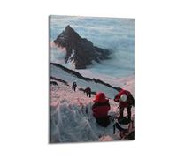 Sports Mountaineering Team Taking A Rest on Snow Covered Mountain Above Cloud Sea Picture Poster Modern Wall Art Canvas Aesthetic Decoration Painting 16x24inch(40x60cm) Frame-style