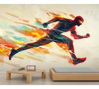 Sports Mural Dynamic Running Wallpaper Abstract Doodle Wall Mural Large Panoramic Accent Wallpaper Bedroom Living Room 3D Sofa Backdrop (Non-self-Adhesive)