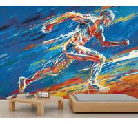Sports Mural Dynamic Running Wallpaper Graffiti Wall Mural Large Panoramic Accent Wallpaper Bedroom Living Room 3D Sofa Backdrop (Non-self-Adhesive)