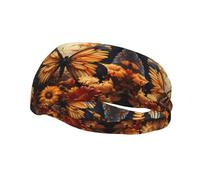 Sports Orange Yellow Butterfly Field Flowers Print Sweatband Headbands for Men & Women â€“ Breathable, Stretchy Gym Exercise Running Headband