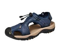 Sports Outdoor Sandals - Summer Men'S Closed Toe Beach Sandals With Back Hook & Loop Strap Leather Casual Trekking Walking Sandal Recovery Athletic Slip On Flexible Sandal Anti-Slip Shoes For Hiking