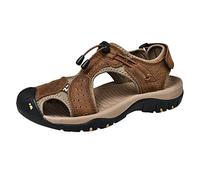 Sports Outdoor Sandals - Summer Men'S Closed Toe Beach Sandals With Back Hook & Loop Strap Leather Casual Trekking Walking Sandal Recovery Athletic Slip On Flexible Sandal Anti-Slip Shoes For Hiking