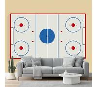 Sports Photo Wallpaper 200 X 140 Cm - Non-Woven Premium Art Print Fleece Wall Mural Decoration Poster Picture Design Modern - Red Ice Hockey Rink Markings for Kids Bedroom Living Room