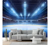 Sports Photo Wallpaper 300 X 210 Cm - Non-Woven Premium Art Print Fleece Wall Mural Decoration Poster Picture Design Modern - Blue Ice Rink Spotlights for Kids Bedroom Living Room