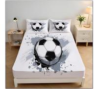 Sports Poster Fitted Sheets Single - 30Cm Deep, Ink Splash Football Bed Sheets, Soft Brushed Microfiber Easy Care Fade Resistant Breathable Dark Gray Bed Sheet (90x200cm)
