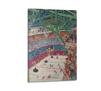Sports Retr O Illustration Style Ice Hockey Game with Audience Picture Poster Modern Wall Art Canvas Aesthetic Decoration Painting 24x36inch(60x90cm) Frame-style