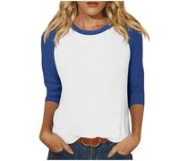 Sports Shirt Women's 3/4 Sleeve Colour Block Patchwork Long Sleeve Casual Crew Neck T-Shirt Loose Raglan Sleeve Blouse Large Sizes Long Sleeve T-Shirt Cotton T-Shirt Lightweight Tops Summer Basic Top