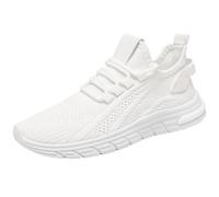 Sports Shoes Women's Trainers Summer Knitted Mesh Breathable Walking Shoes Plain Slip On Soft Sole Cushioning Trainers Outdoor Running Casual Summer Shoes with Laces 35-40 EU, White, 4 UK