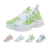 Sports Shoes Women's Trainers Summer Mesh Breathable Jogging Shoes Trendy, Green, 6 UK