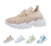 Sports Shoes Women's Trainers Summer Mesh Breathable Jogging Shoes Trendy, khaki, 9.5 UK