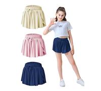 Sports Shorts for Girls Breathable 2 in 1 Active Shorts Swimming Shorts Lightweight Play Solid Sports Trousers with Lining Pockets, Navy+Yellow+Pink, 6 Years